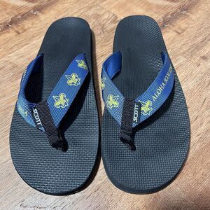 Scott Aloha Scouting BSA Sandals Slippers Men Sz 12 Black Blue Flip Flops Hawaii